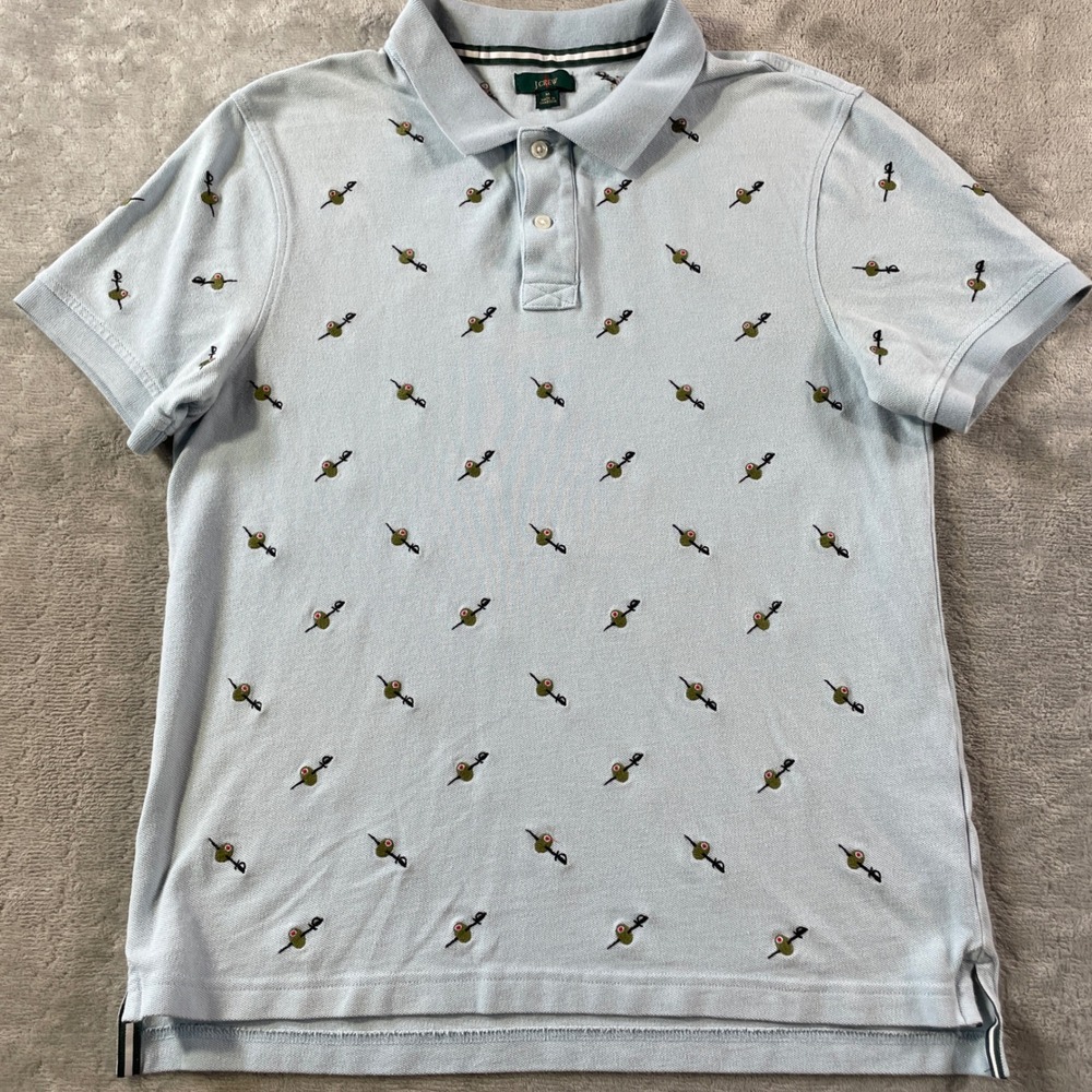 J Crew Pique Polo Shirt Mens Medium Martini Cocktail Preppy Luxury Resort‎ Beach